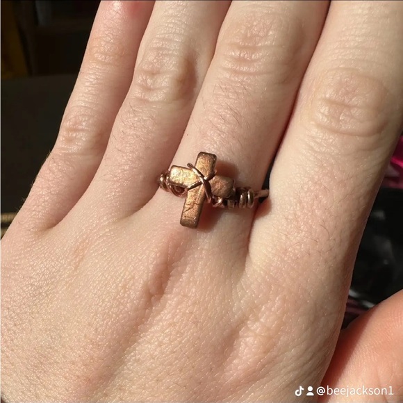 Copper punched out penny cross ring! Truly a unique piece! - Picture 1 of 3
